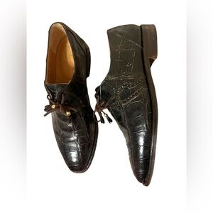 Mauri Alligator Skin Lace-Up Dark Brown Oxford Shoes US 9 Handmade Italy